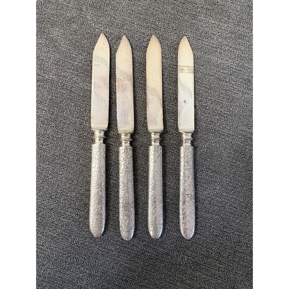 VTG Set of 4 Fruit Knives 1847 Rogers Bros. Co Warranted Silver Plate Arabesque